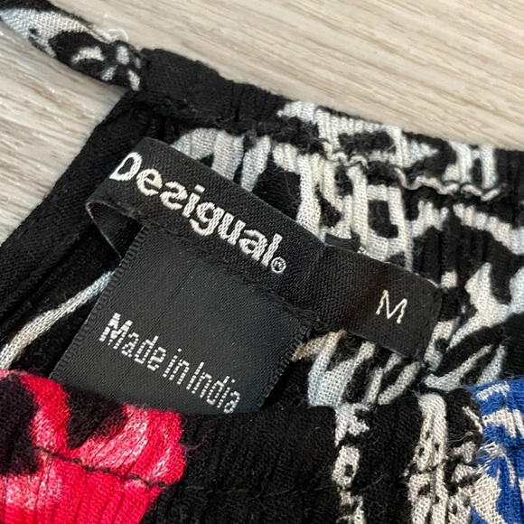 DESIGUAL Black & Floral Print Designer Blouse Longsleeve Flowy Top. Size M - Picture 7 of 12